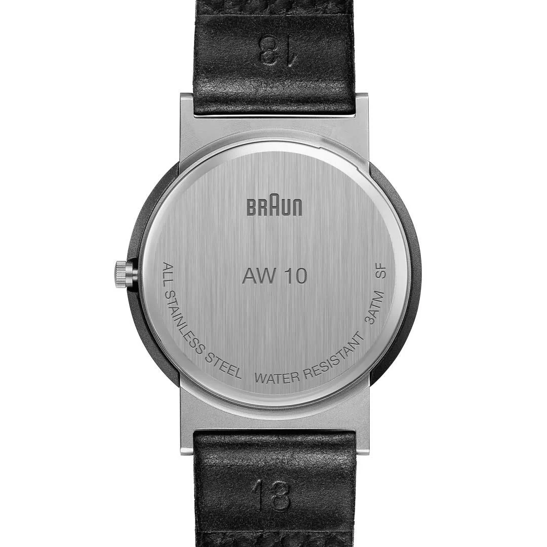 AW10 Braun classic watch - black dial and black leather strap - Image 3