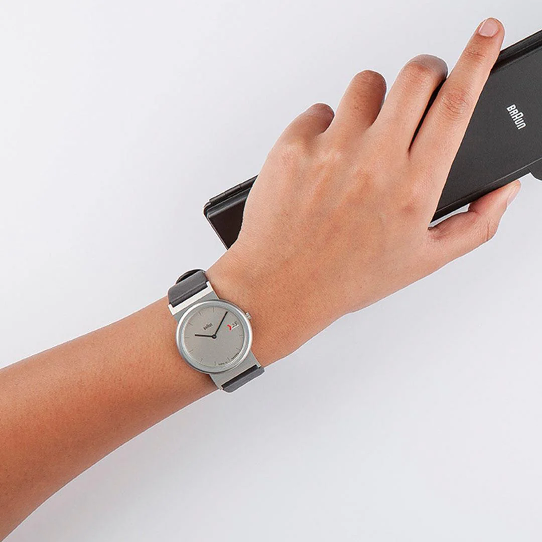 AW50 Braun classic watch -grey dial and black leather strap - Image 9