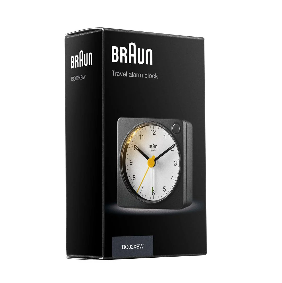 BC02X Braun classic analogue travel alarm clock - black & white - Image 7