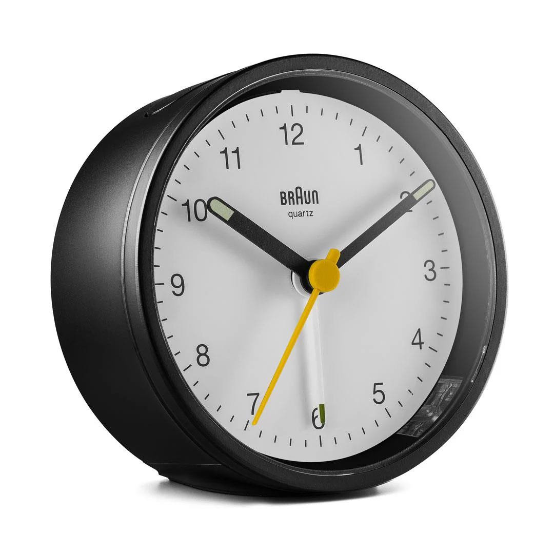 BC12 Braun classic analogue alarm clock - black & white