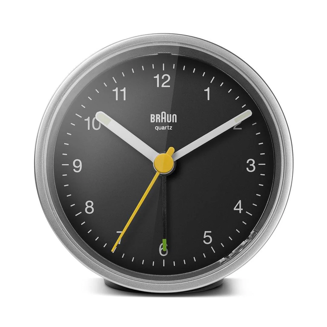 BC12 Braun classic analogue alarm clock - silver & black - Image 3