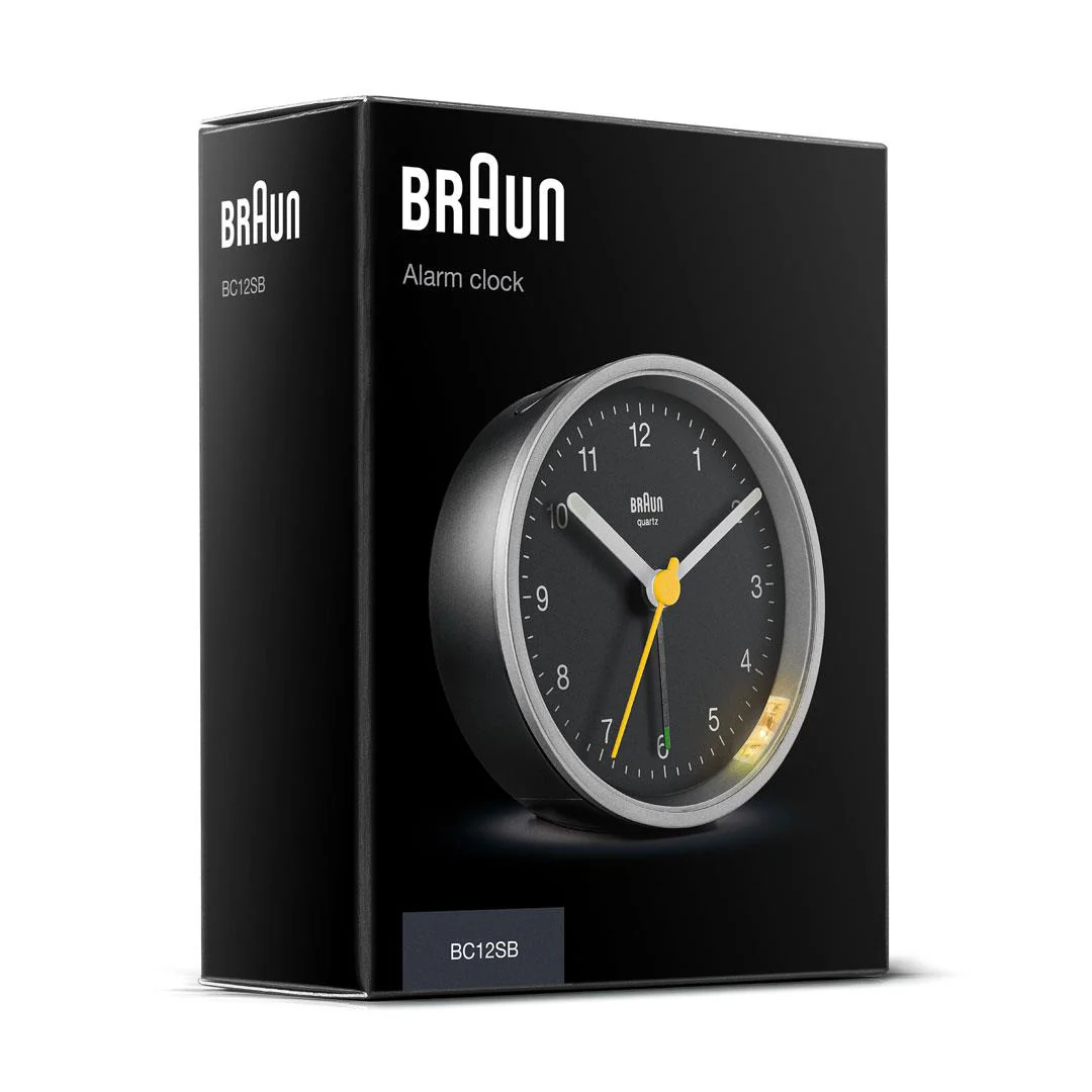 BC12 Braun classic analogue alarm clock - silver & black - Image 7
