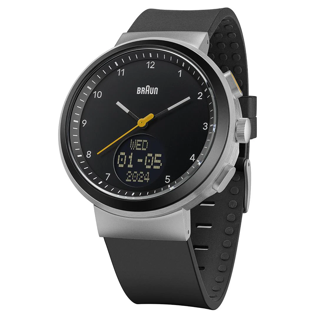 BN0299 Braun step counter watch - black dial and black silicone strap - Image 5