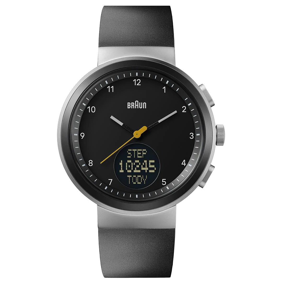 BN0299 Braun step counter watch - black dial and black silicone strap - Image 6