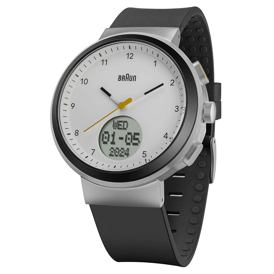 BN0299 Braun step counter watch - white dial and black silicone strap - Image 5