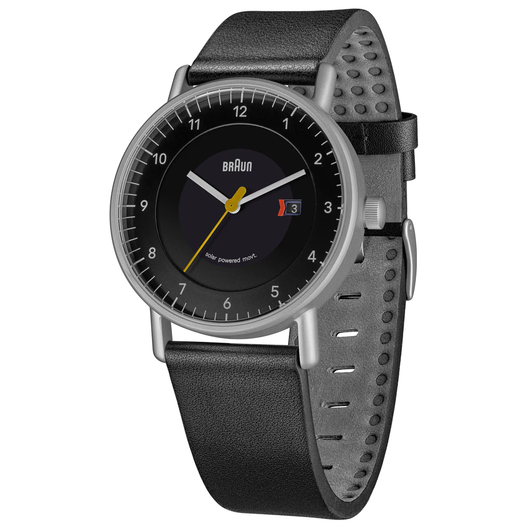 BN0301 Braun gents solar watch - black dial and black leather strap - Image 3