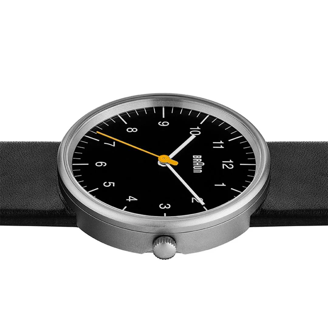 BN0021 Braun gents classic watch - black dial and black leather strap - Image 4