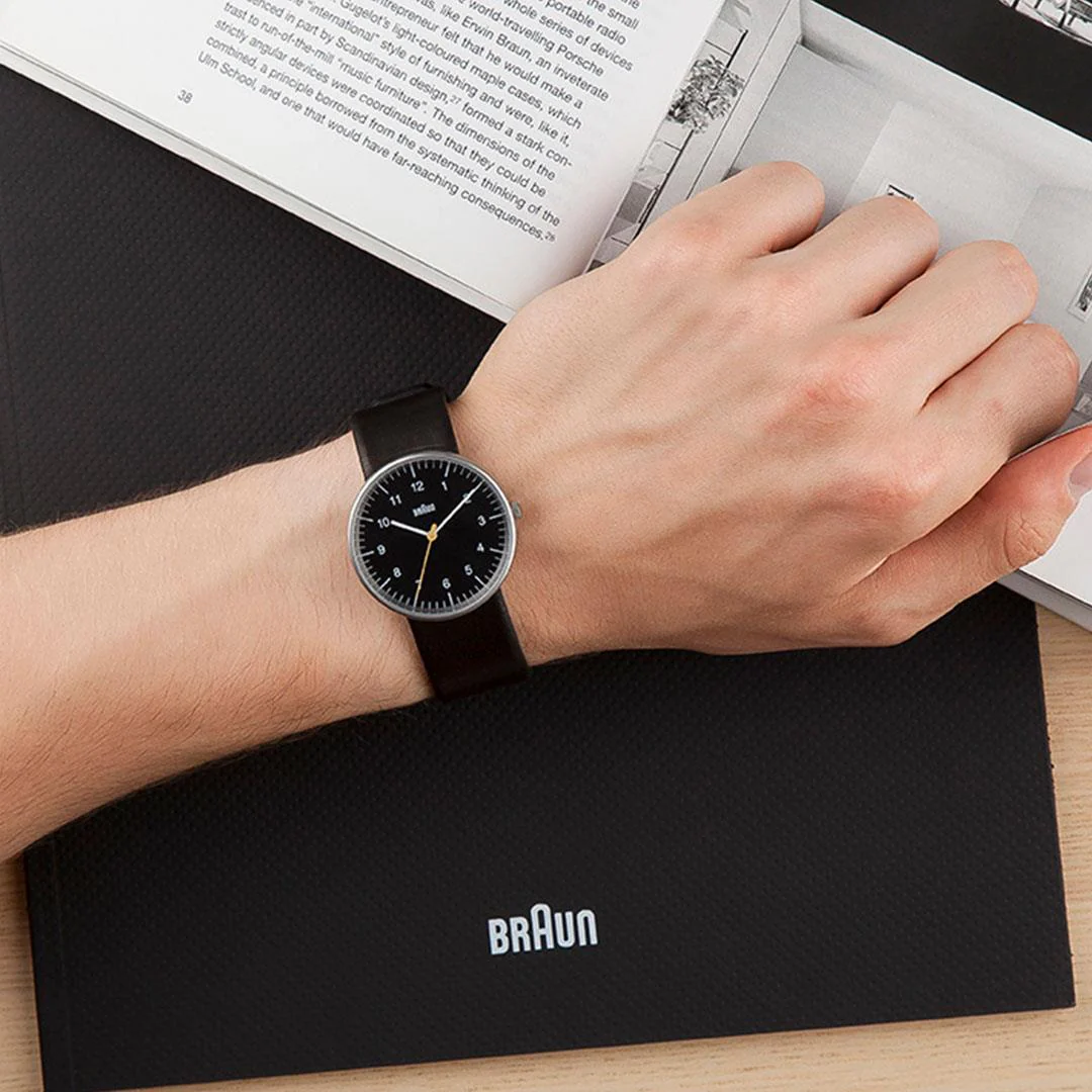 BN0021 Braun gents classic watch - black dial and black leather strap - Image 8