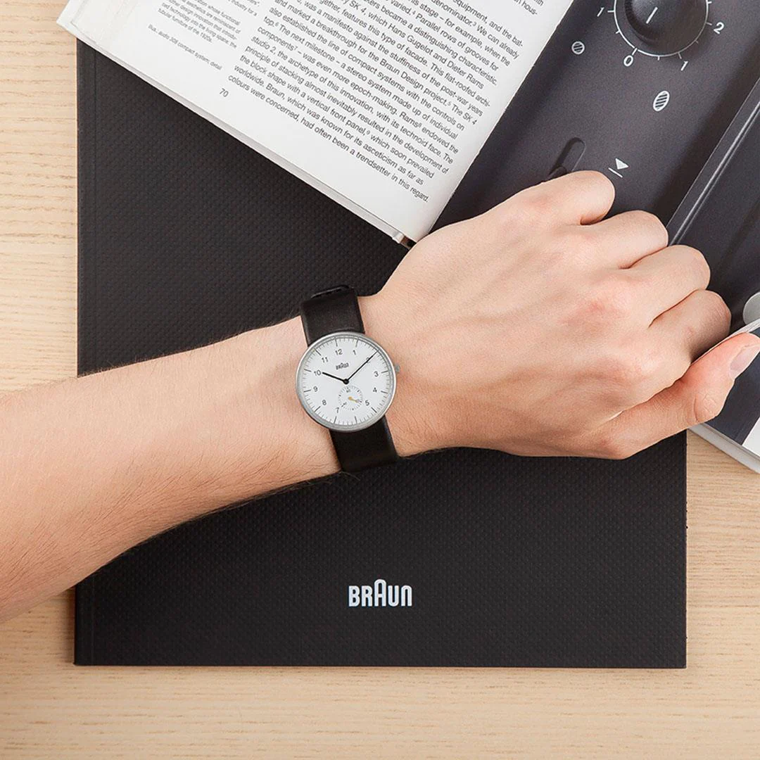 BN0024 Braun gents classic watch - white dial and black leather strap - Image 8