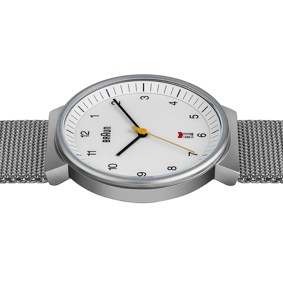 BN0032 Braun gents classic watch - white dial and silver mesh bracelet - Image 3
