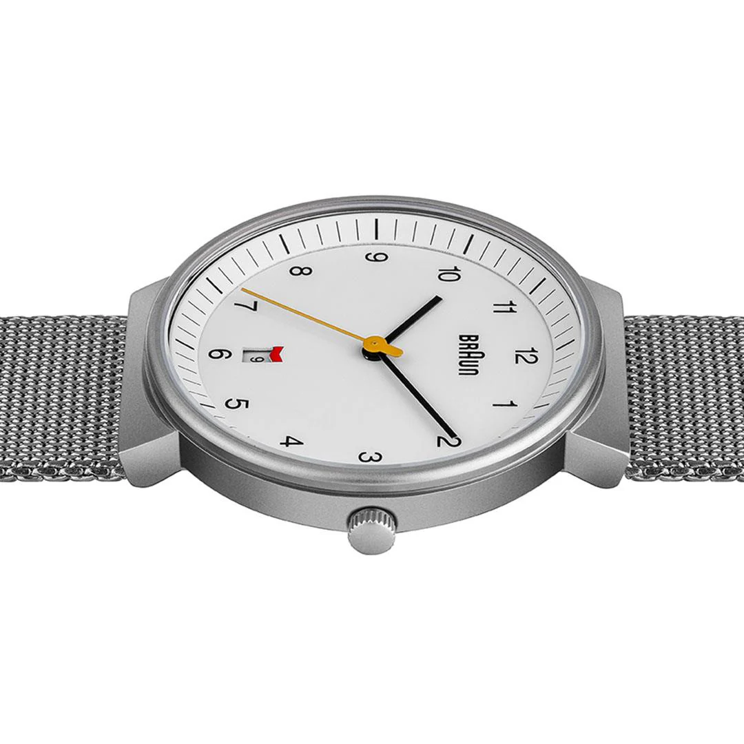 BN0032 Braun gents classic watch - white dial and silver mesh bracelet - Image 4