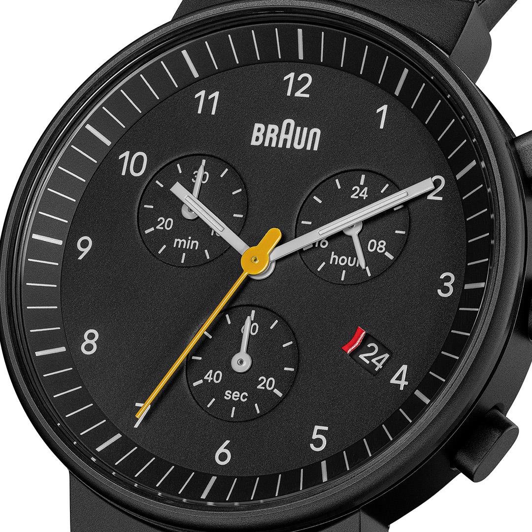 Braun Gents BN0035 Classic Chronograph Watch - Black and Black Leather Strap - Image 3