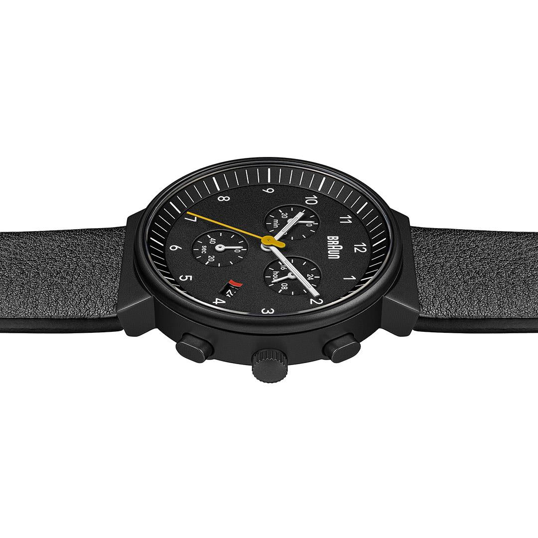 Braun Gents BN0035 Classic Chronograph Watch - Black and Black Leather Strap - Image 4
