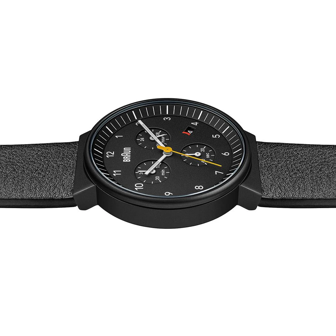 Braun Gents BN0035 Classic Chronograph Watch - Black and Black Leather Strap - Image 5