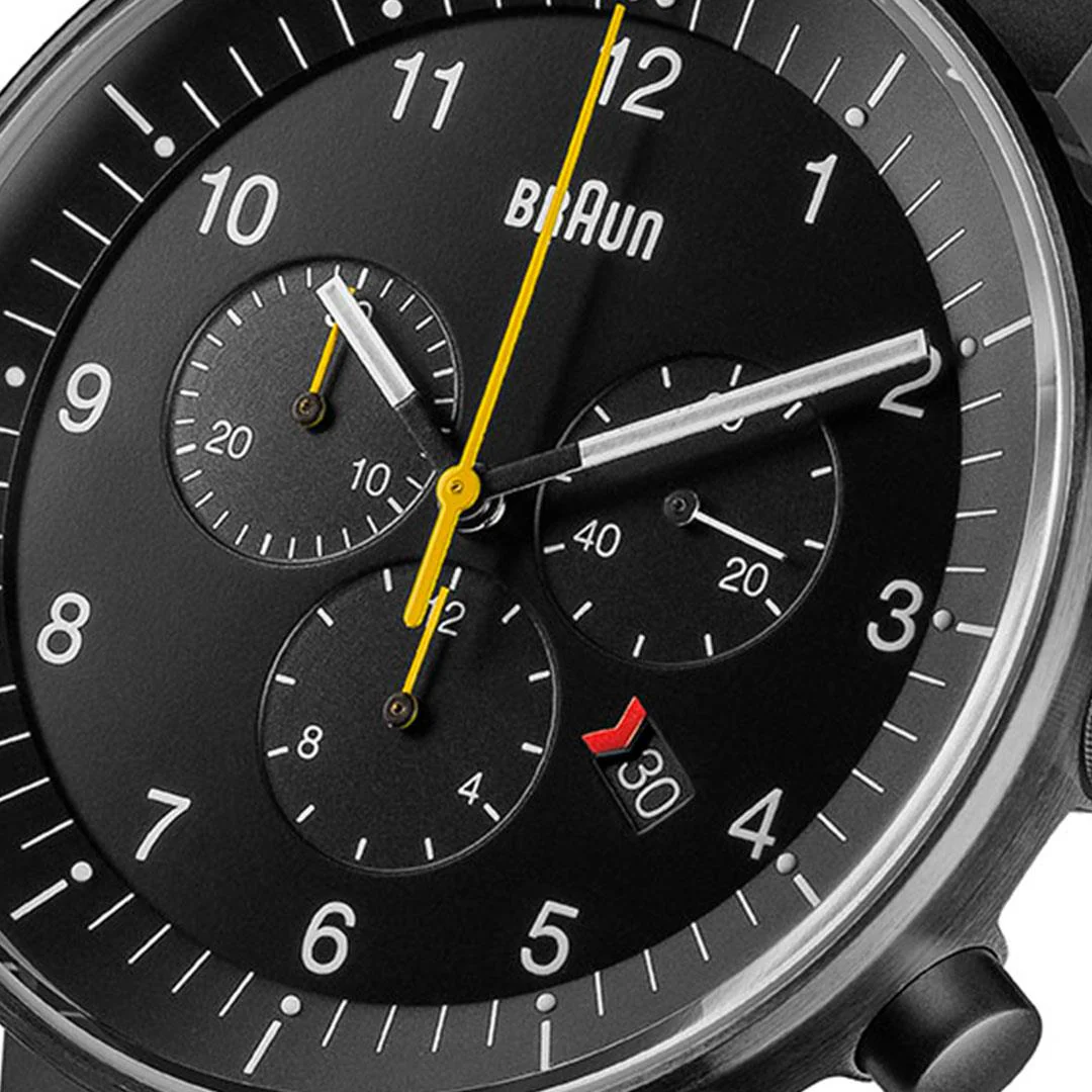 BN0095 Braun gents prestige chronograph watch - black dial and black leather strap - Image 5