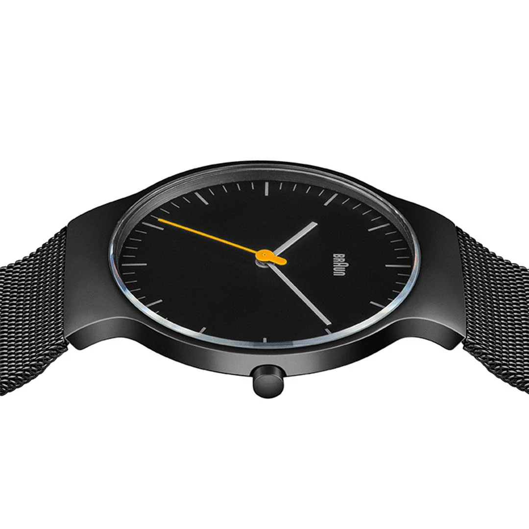 BN0211 Braun gents classic slim watch - black dial and black mesh bracelet - Image 4