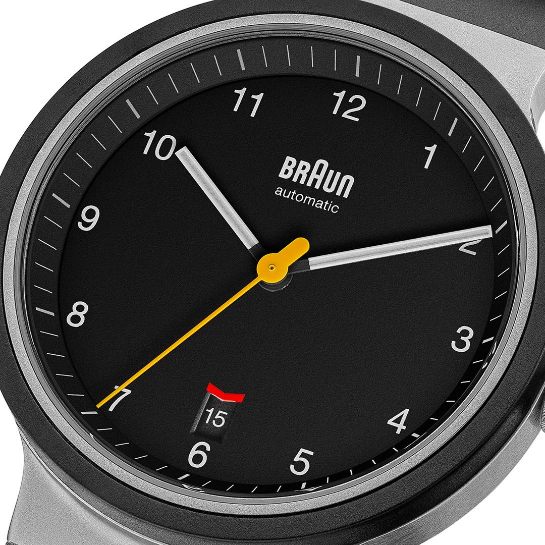 BN0278 Braun gents automatic watch - black dial and black rubber strap - Image 3