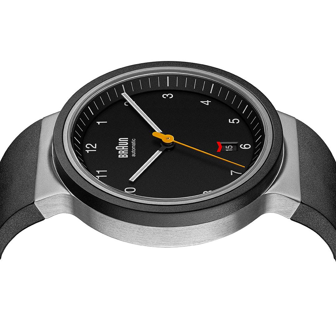 BN0278 Braun gents automatic watch - black dial and black rubber strap - Image 5