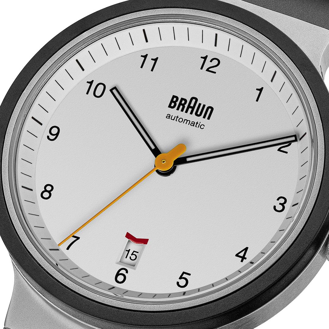 BN0278 Braun gents automatic watch - white dial and black rubber strap - Image 3
