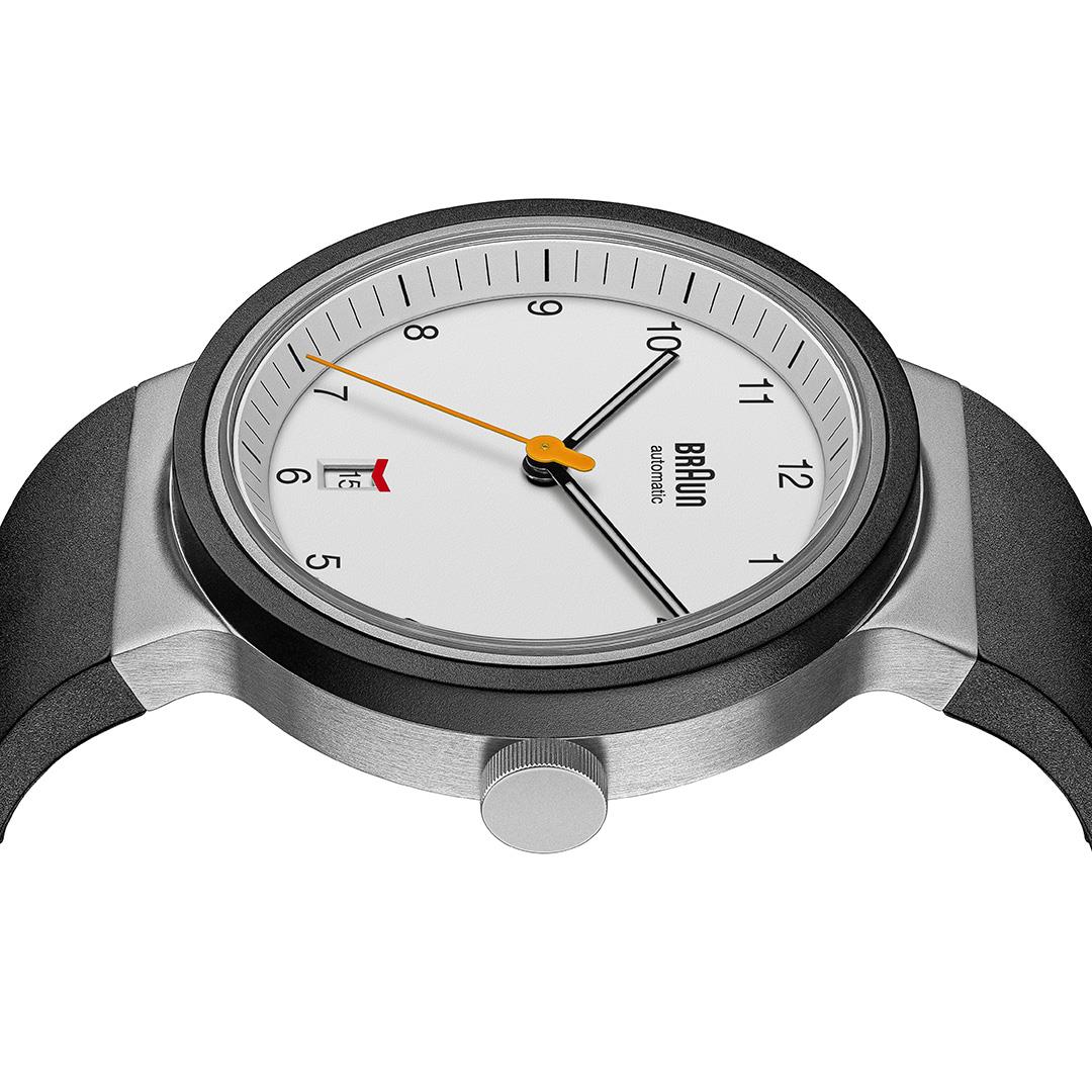 BN0278 Braun gents automatic watch - white dial and black rubber strap - Image 4
