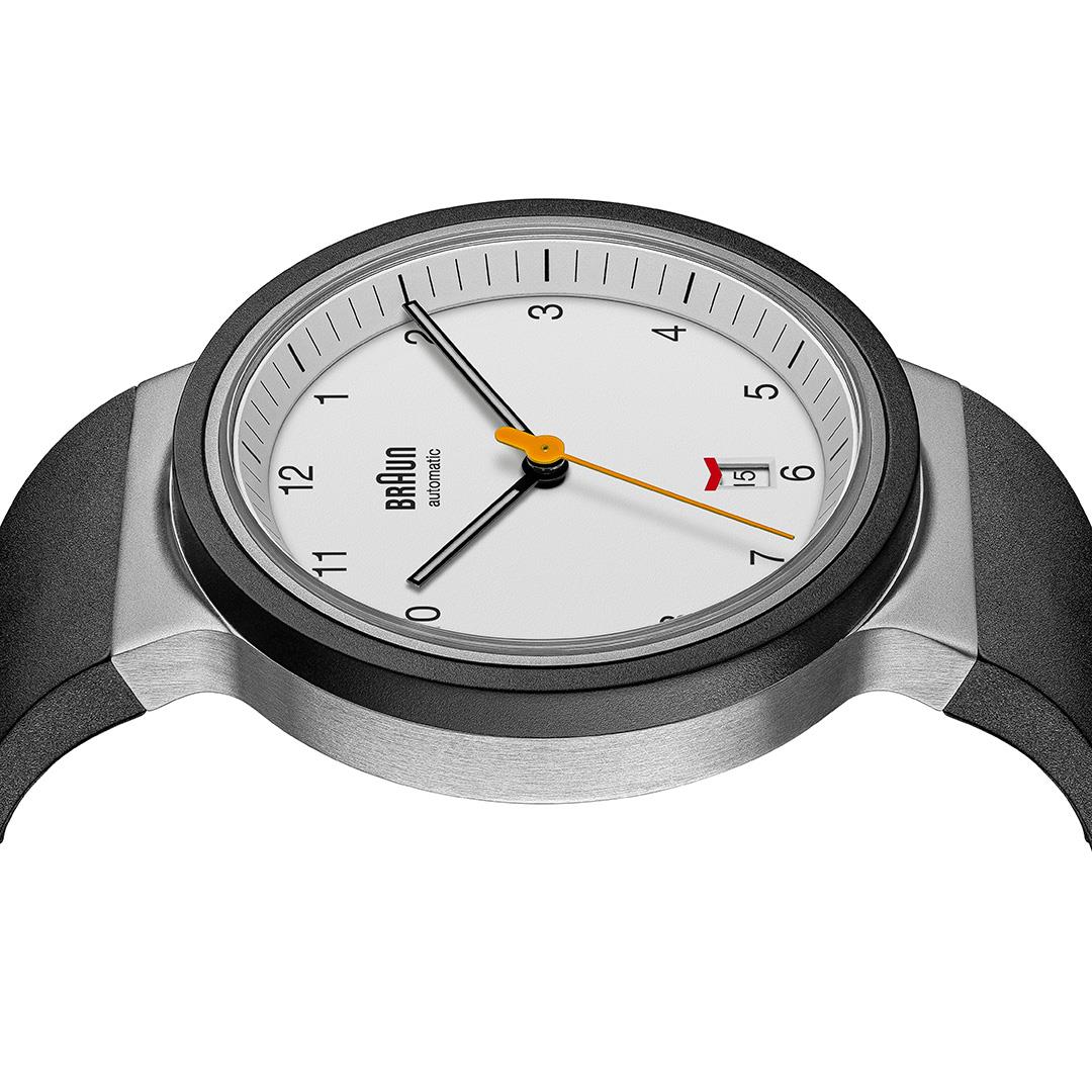 BN0278 Braun gents automatic watch - white dial and black rubber strap - Image 5