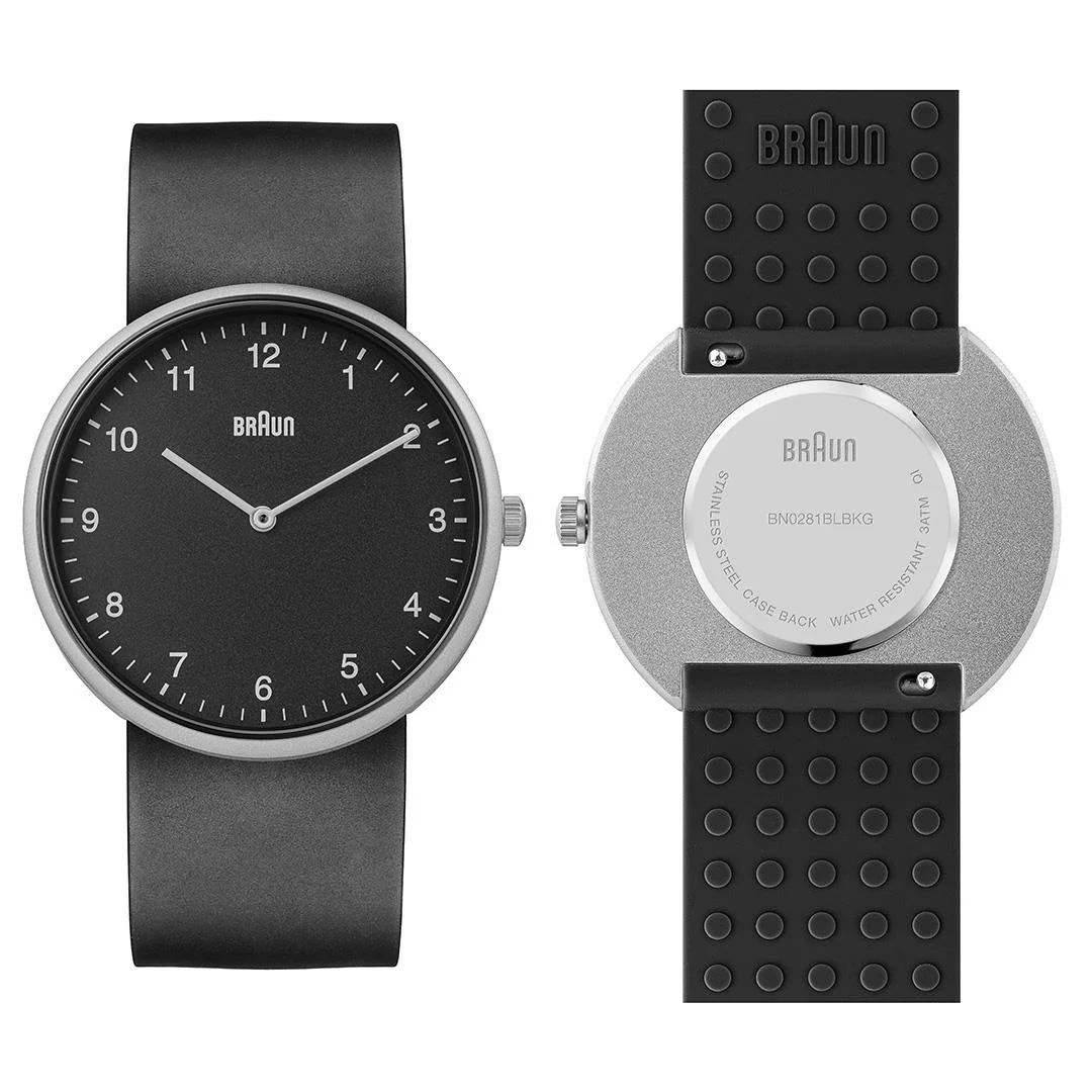 BN0281 Braun gents analogue interchangeable watch set - black dial and blue silicon strap & additional black silicon strap - Image 4