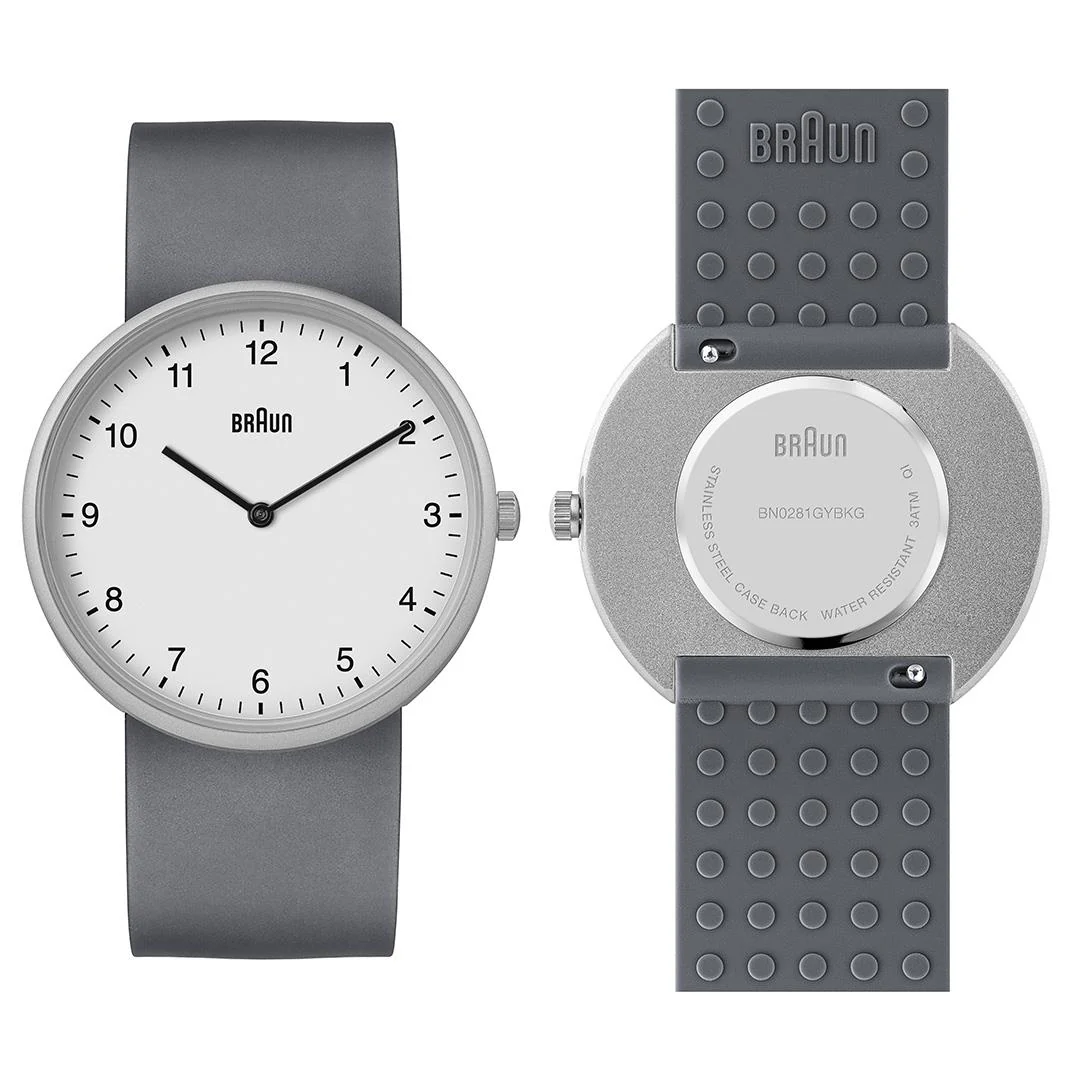 BN0281 Braun gents analogue interchangeable watch set - white dial and grey silicon strap & additional black silicon strap - Image 3