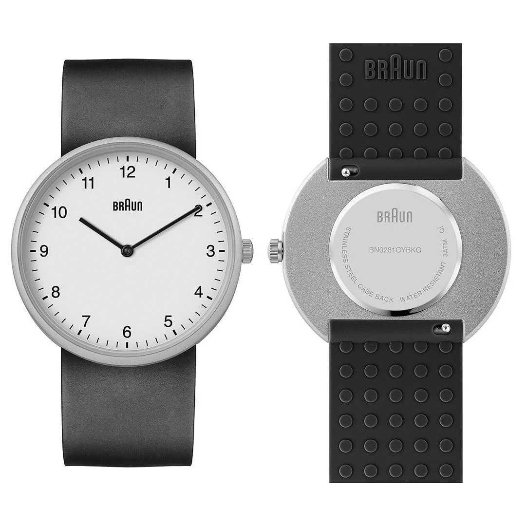 BN0281 Braun gents analogue interchangeable watch set - white dial and grey silicon strap & additional black silicon strap - Image 4