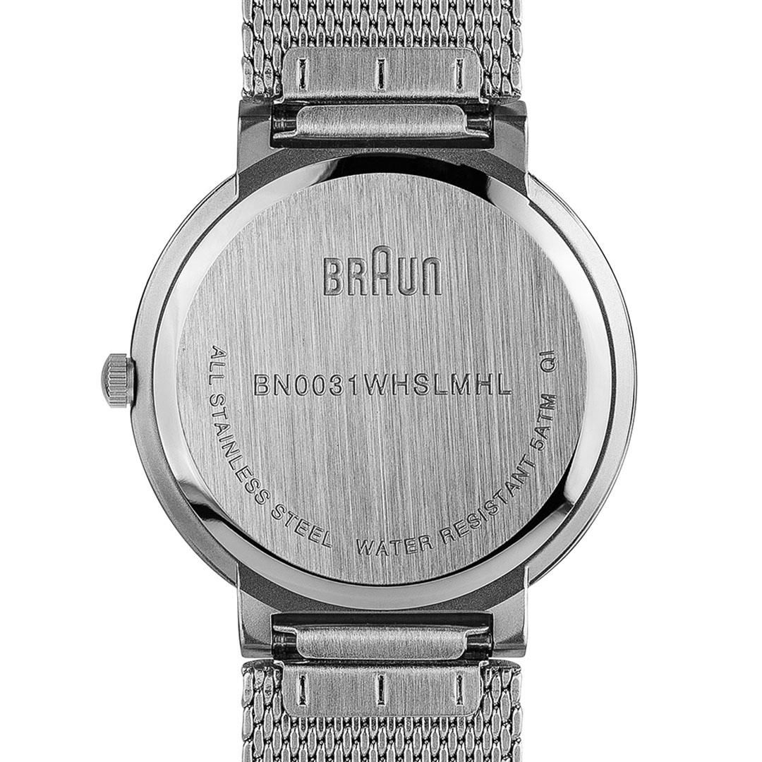 BN0031 Braun ladies classic watch - white dial and silver mesh bracelet - Image 6
