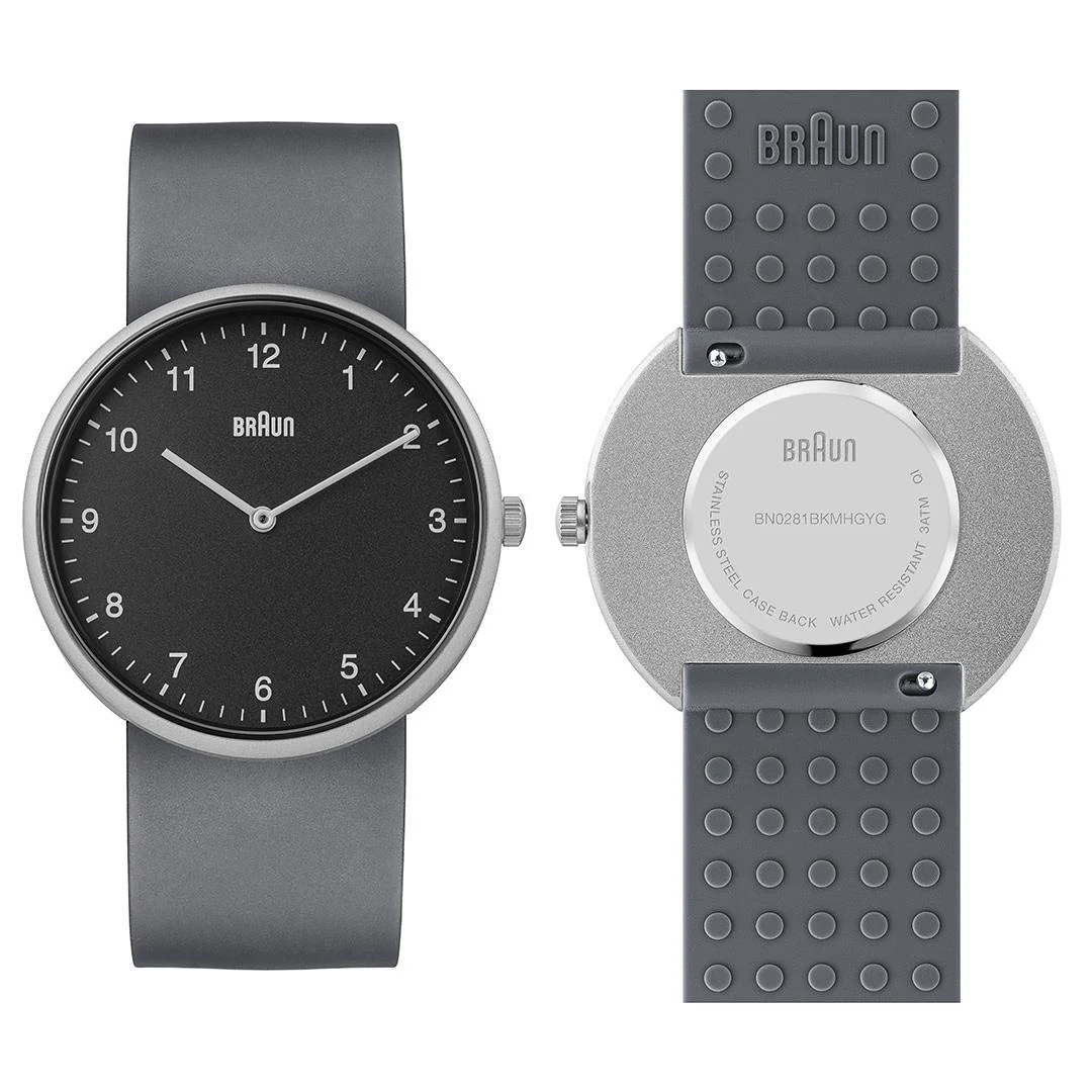 BN0281 Braun unisex analogue interchangeable watch set - black dial and stainless steel mesh bracelet & Additional grey silicon strap - Image 4
