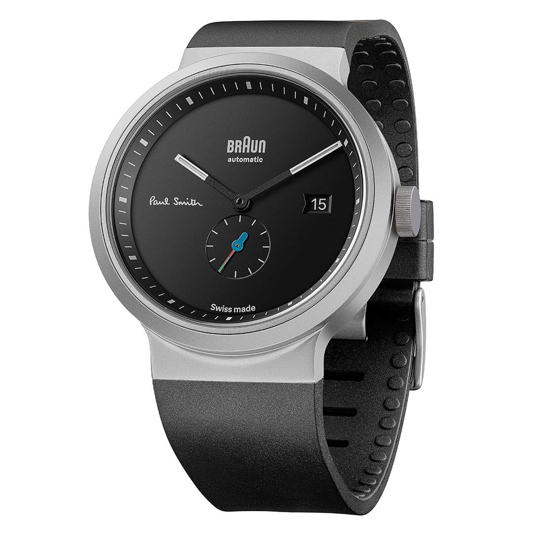 BN0279 Braun + Paul Smith Swiss made automatic watch - black dial and black rubber strap - limited edition - Image 3