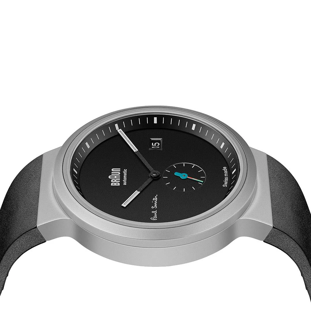 BN0279 Braun + Paul Smith Swiss made automatic watch - black dial and black rubber strap - limited edition - Image 5