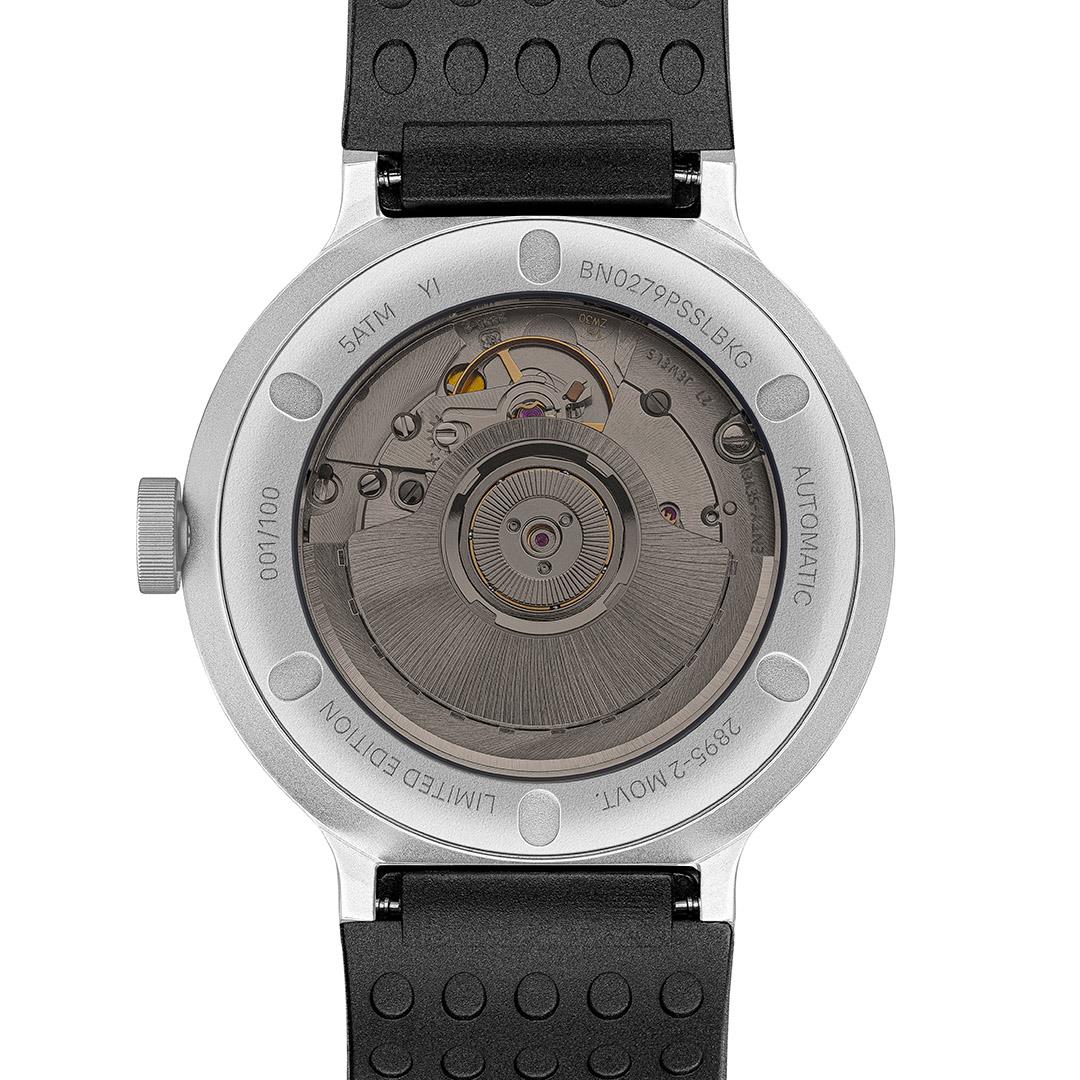 BN0279 Braun + Paul Smith Swiss made automatic watch - black dial and black rubber strap - limited edition - Image 6