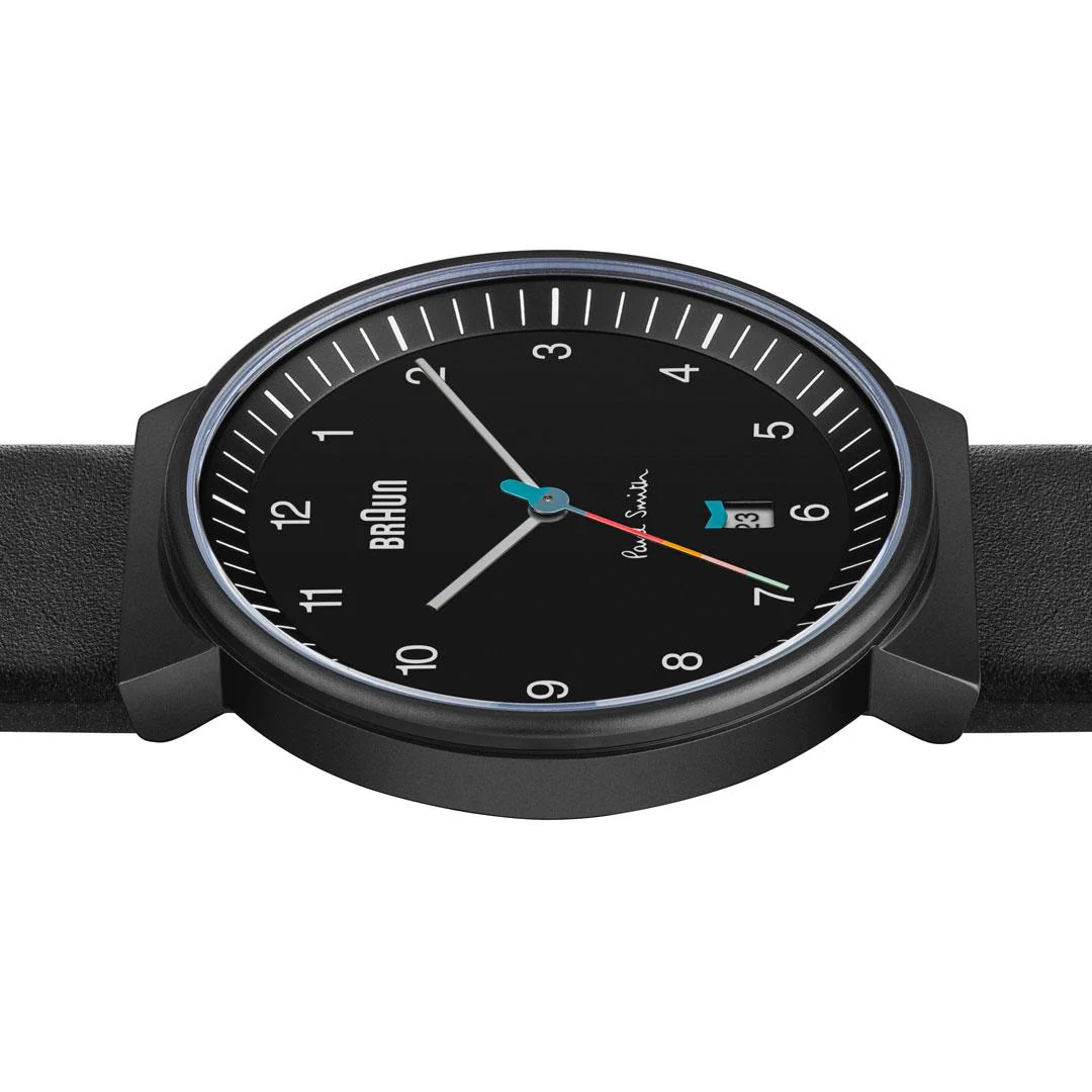 Braun x Paul Smith Limited Edition BN0032 Classic Watch Black Dial and Black Leather Strap - Image 4