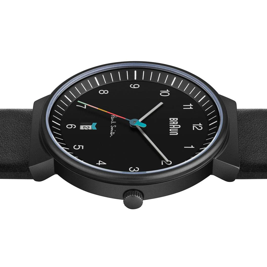 Braun x Paul Smith Limited Edition BN0032 Classic Watch Black Dial and Black Leather Strap - Image 5