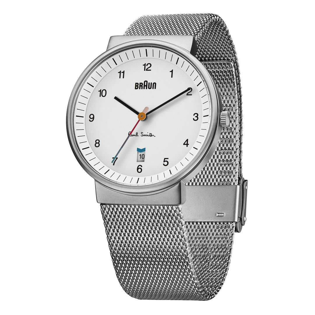 Braun x Paul Smith Limited Edition BN0032 Classic Watch White Dial and Stainless Steel Mesh Strap - Image 3