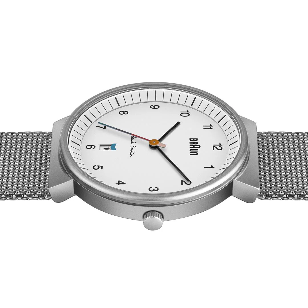 Braun x Paul Smith Limited Edition BN0032 Classic Watch White Dial and Stainless Steel Mesh Strap - Image 4