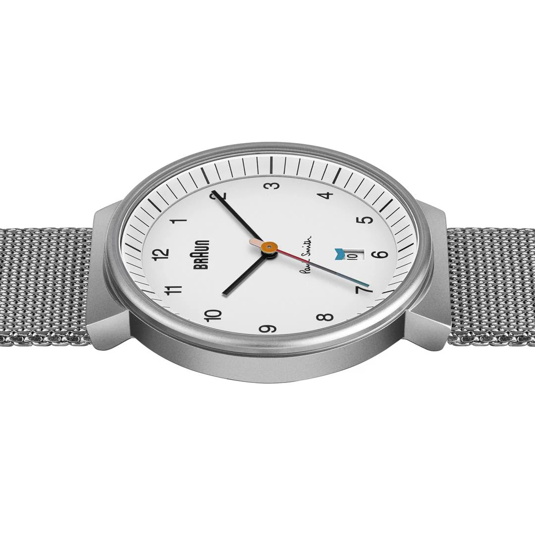 Braun x Paul Smith Limited Edition BN0032 Classic Watch White Dial and Stainless Steel Mesh Strap - Image 5