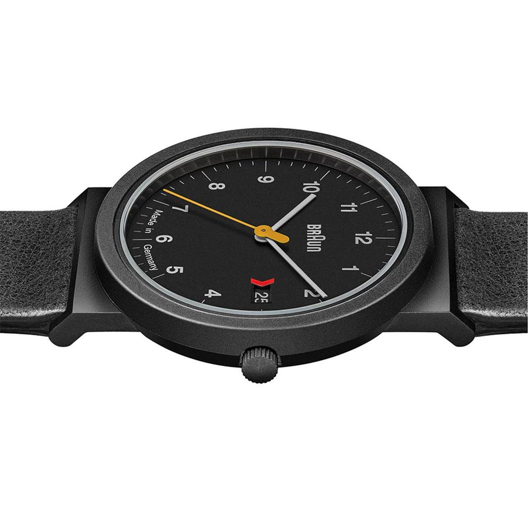 AW10 Braun gents EVO classic watch - black dial and black leather strap - Image 4