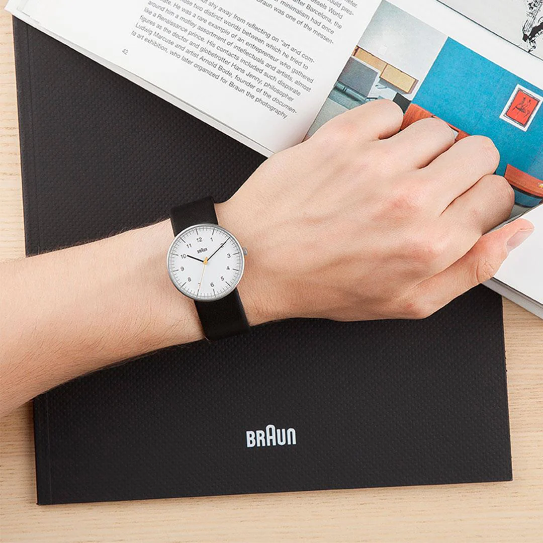 BN0021 Braun gents classic watch - white dial and black leather strap - Image 8
