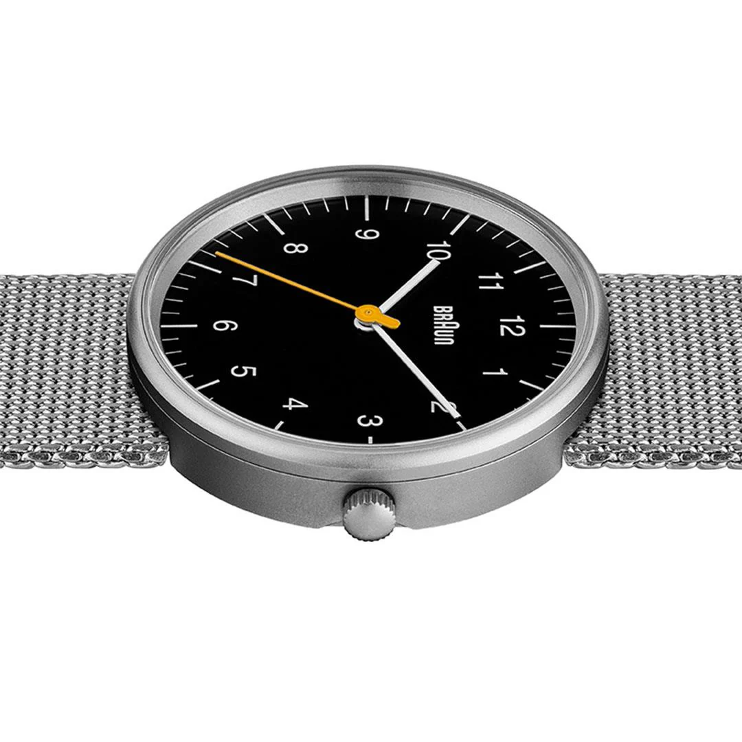 BN0021 Braun gents classic watch - black dial and silver mesh bracelet - Image 4