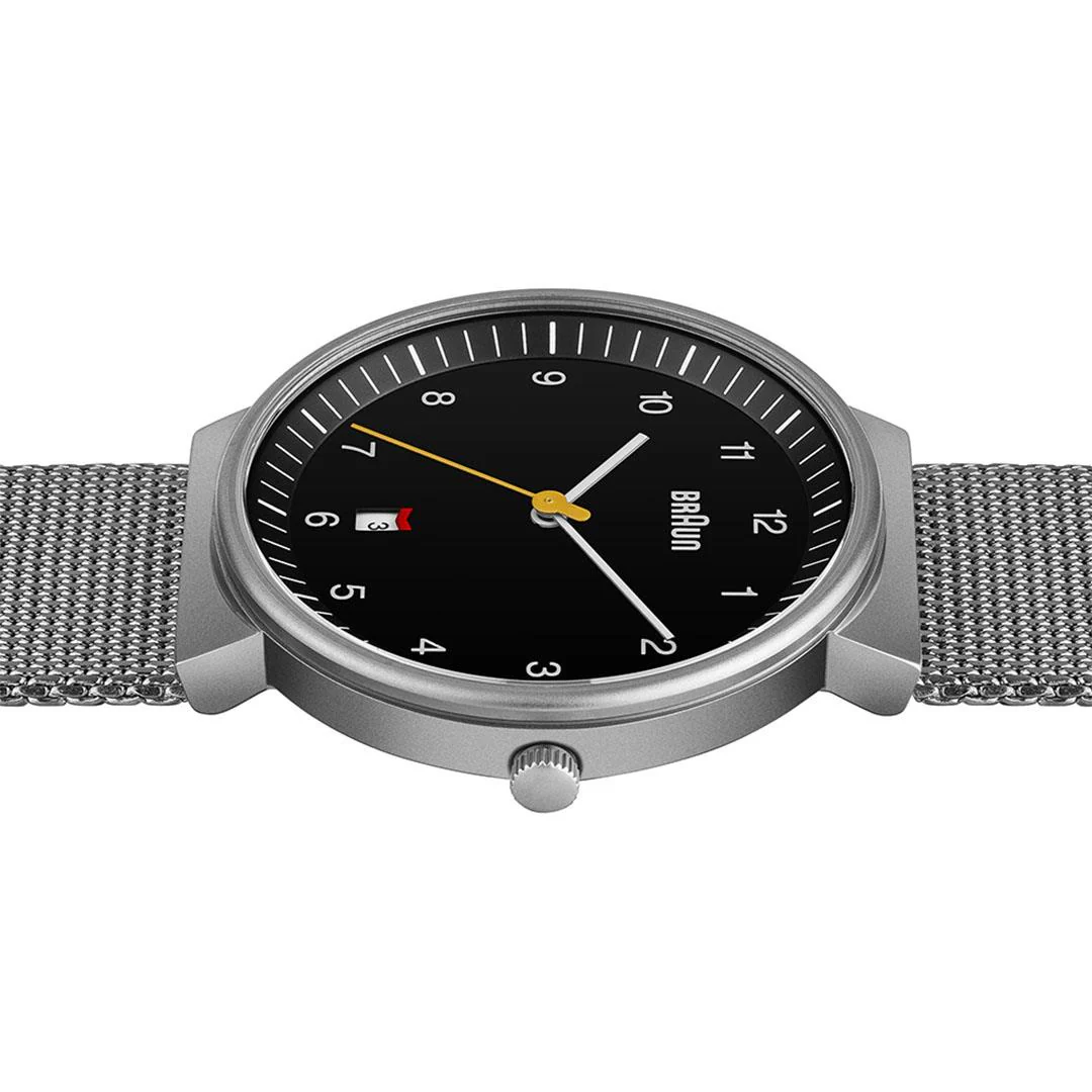 BN0032 Braun gents classic watch - black dial and silver mesh bracelet - Image 4